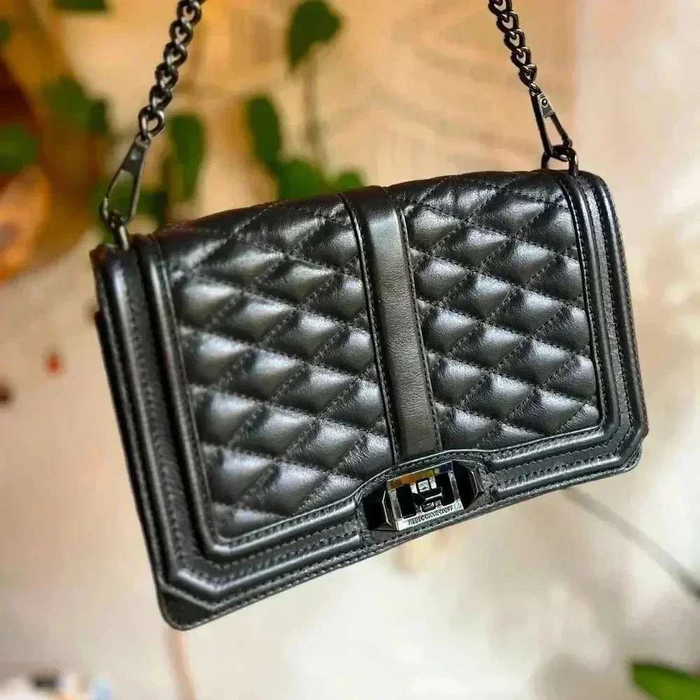 Rebecca Minkoff Black Quilted Leather Crossbody Bag - 9x7 Chain Strap